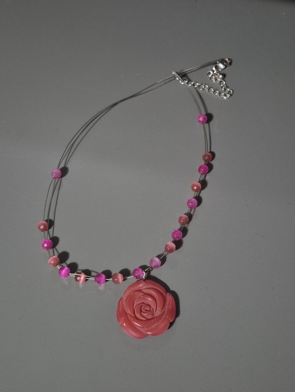 Multi-Strand Pink Rose Pendant Necklace - Women Jewelry - Picture 3 of 4